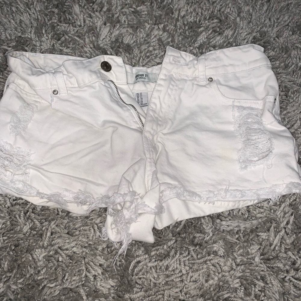 white denim shorts and light wash blue jean shorts